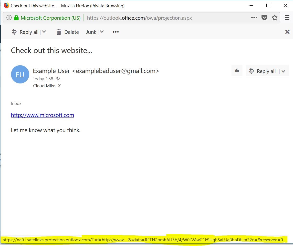 Safelink Email Screenshot