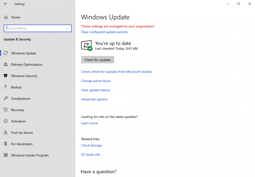 Windows Update Menu