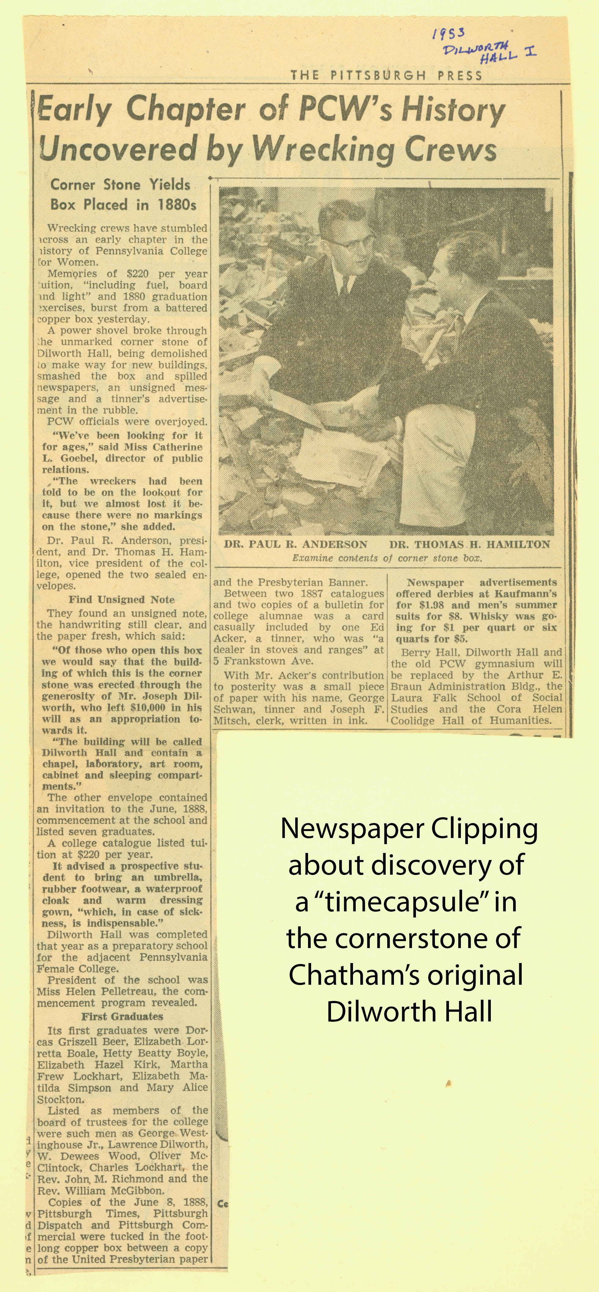 Newspaper clipping about PCW time capsule discovery
