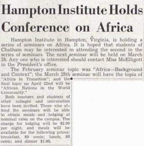 Student newspaper article about Hamtpon Institute Seminar