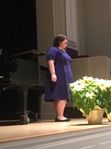 Elizabeth Romano, soprano, performed Music For A While by Henry Purcell, Heidenröslein vy Franz Schubert, and Una donna a quindici anni, from Cosi Fan Tutte by W.A. Mozart. Elizabeth is a Minna Kaufmann Ruud scholar studying vocal performance with Dr. Kelly Lynch and Mr. Walter Morales.