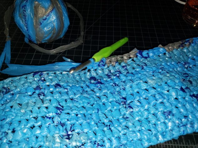 Crocheted fabric made from plastic bags