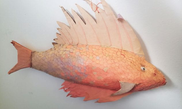 Fish made from cardboard and construction paper