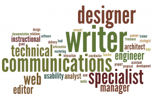 A word cloud featuring some of the titles and terms associated with the modern professional writer.